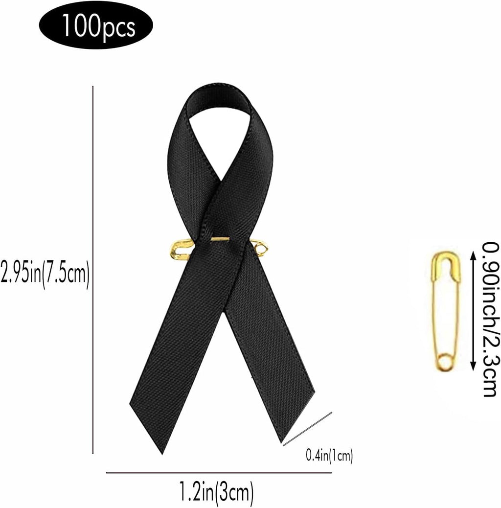 Skiennix Black Satin Awareness Pins - 100pcs Melanoma & Skin Cancer Remembrance Brooches