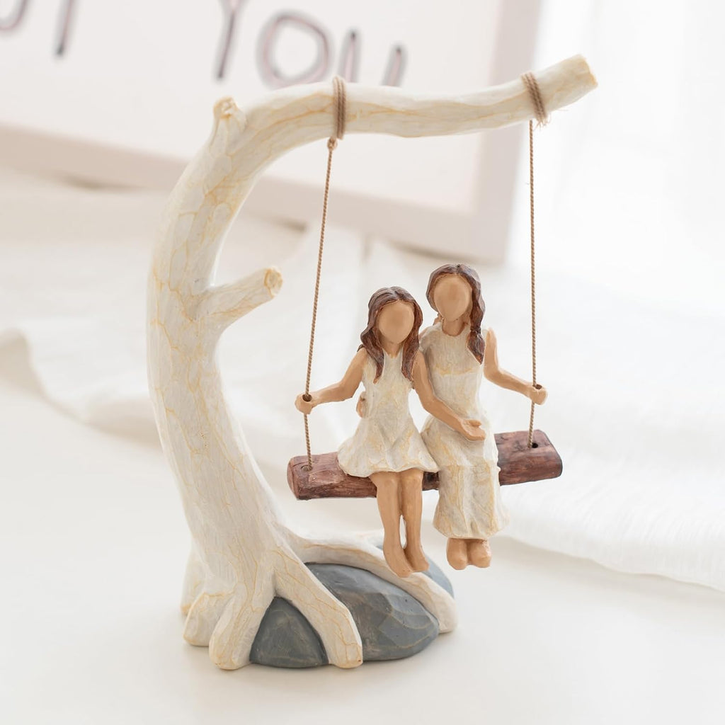 Regine Switzerland Mother Daughter Sculpted Figurine - Hand-Painted Gift for Mom's Birthday