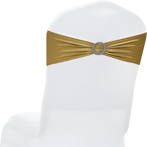 MDS Spandex Foil Chair Sashes - Universal Fit Elastic Stretch Bands with Buckle | Metallic Gold, Pack of 200