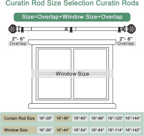 Byondeth Adjustable Curtain Rods - 16 to 48 Inches, 1 Inch Diameter with Wood Grain Leaf Finials