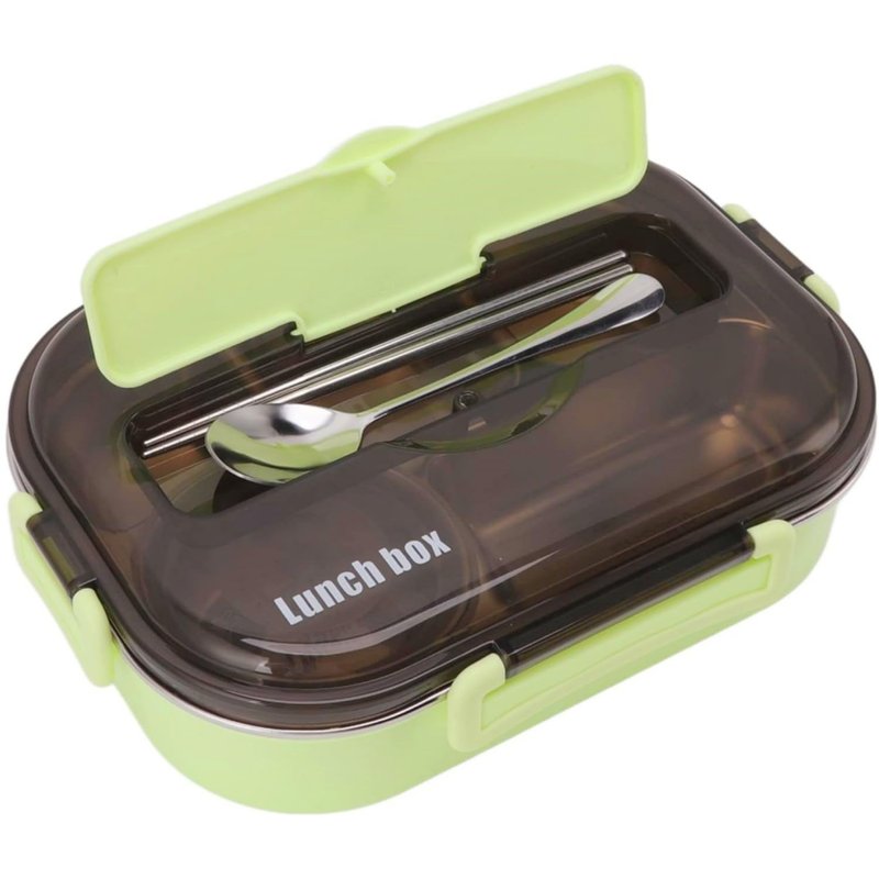Insulated Lunch Boxes with a separate soup bowl,Stainless Steel Bento Box with Lid,4‑Grid Portable Box with Spoons,Chopsticks and Lunch Bag,Leakproof Lunchbox Set for Work Travel Camping (Green, 1.5L)