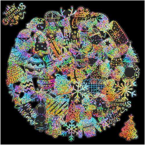 Holographic Christmas Sticker Set 50pcs - Transparent Waterproof Scrapbooking Decor