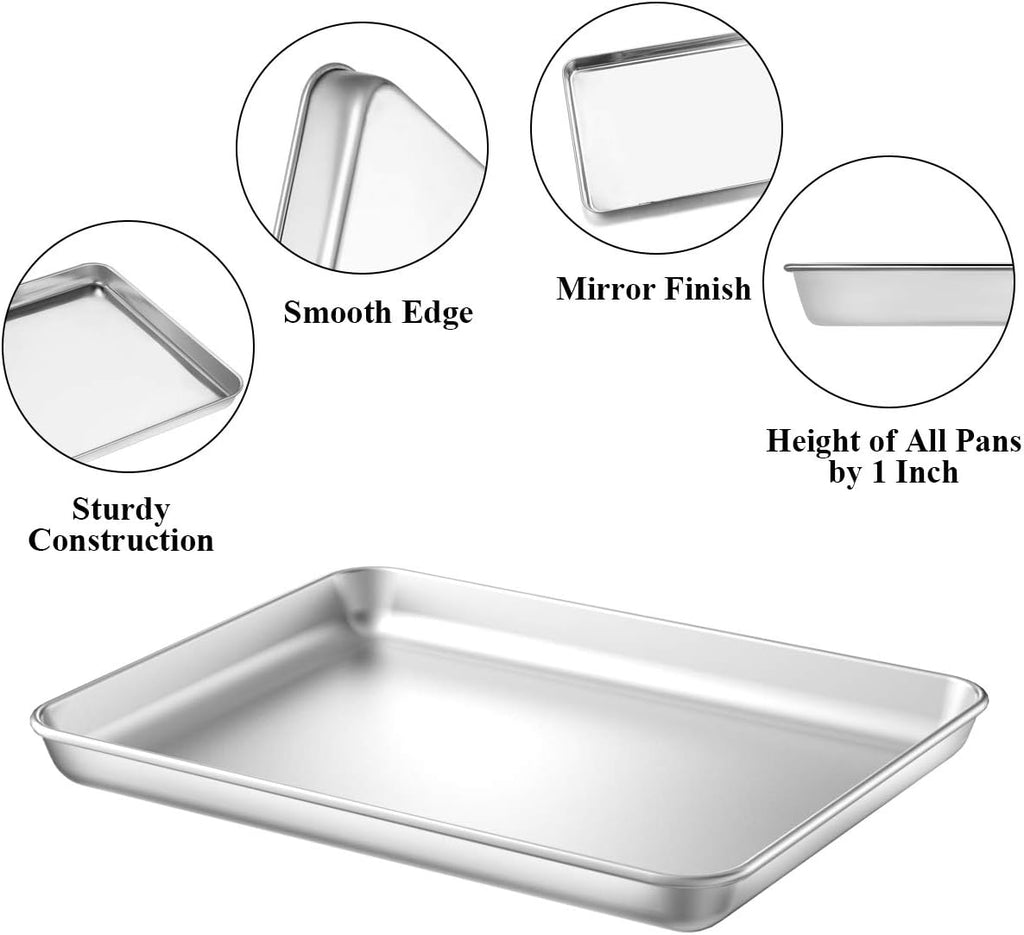 Wildone Baking Sheet Set - Stainless Steel Cookie Pans with Cooling Racks | 2 Pans & 2 Racks, 12 x 10 x 1 Inch, Non-Toxic & Easy to Clean