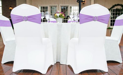 MDS Spandex Chair Sashes - Pack of 125 Elastic Stretch Bows with Buckle Slider for Wedding Decor | Lavender