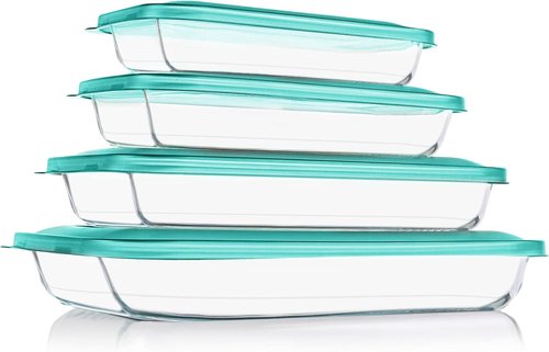 KOMUEE Glass Baking Dish Set - 8 Pieces Rectangular Bakeware with BPA-Free Lids | Ideal for Lasagna & Leftovers