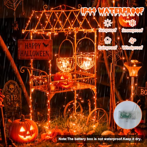 QITONG 6-Pack Orange Battery-Operated Fairy Lights 16ft 50 LEDs Silver Wire - Waterproof Outdoor Christmas String Lights (Indoor/Outdoor)