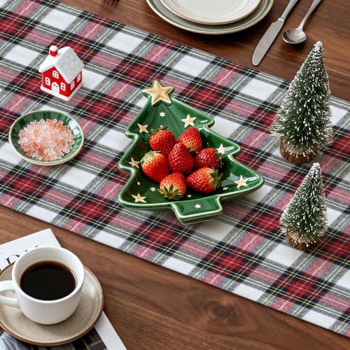 OTOSTAR Red & White Scottish Plaid Christmas Table Runner 13x60 Inch