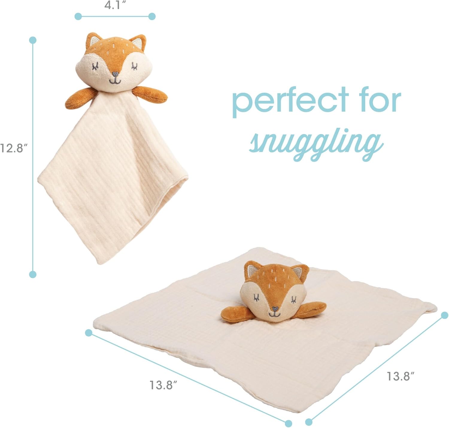 Pearhead Fox Baby Lovey - Organic Cotton Muslin Security Blanket | Soft & Breathable Snuggle Toy for Newborns, 0+ Months
