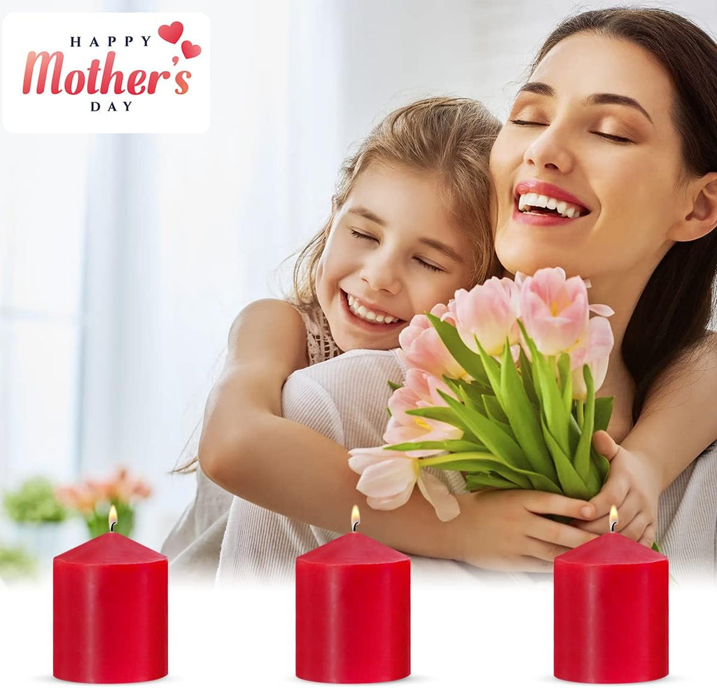 Regine Switzerland Red Pillar Candles - Unscented, Smokeless, Dripless | 3x4 Inch, 3-Pack for 45 Hours Burn