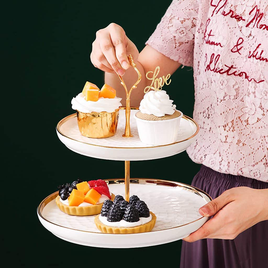 Aebor 3 Tier Round Porcelain Tiered Cupcake Stand, Tiered Serving Stand, Dessert Stand, Serving Tray Platter for Tea Party, Wedding and Birthday (White)