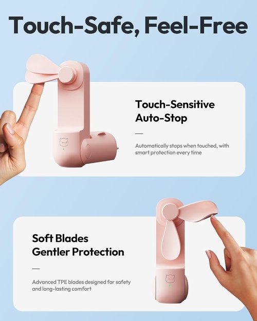 Gaiatop Portable Handheld Fan - 3-in-1 Mini Fan with 17h Max Cooling | USB Rechargeable, Pink Travel Essential