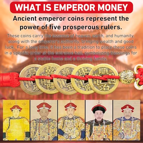 Feng Shui Five Emperors Coins Hanging Ornament with Chinese Knot and Tassel