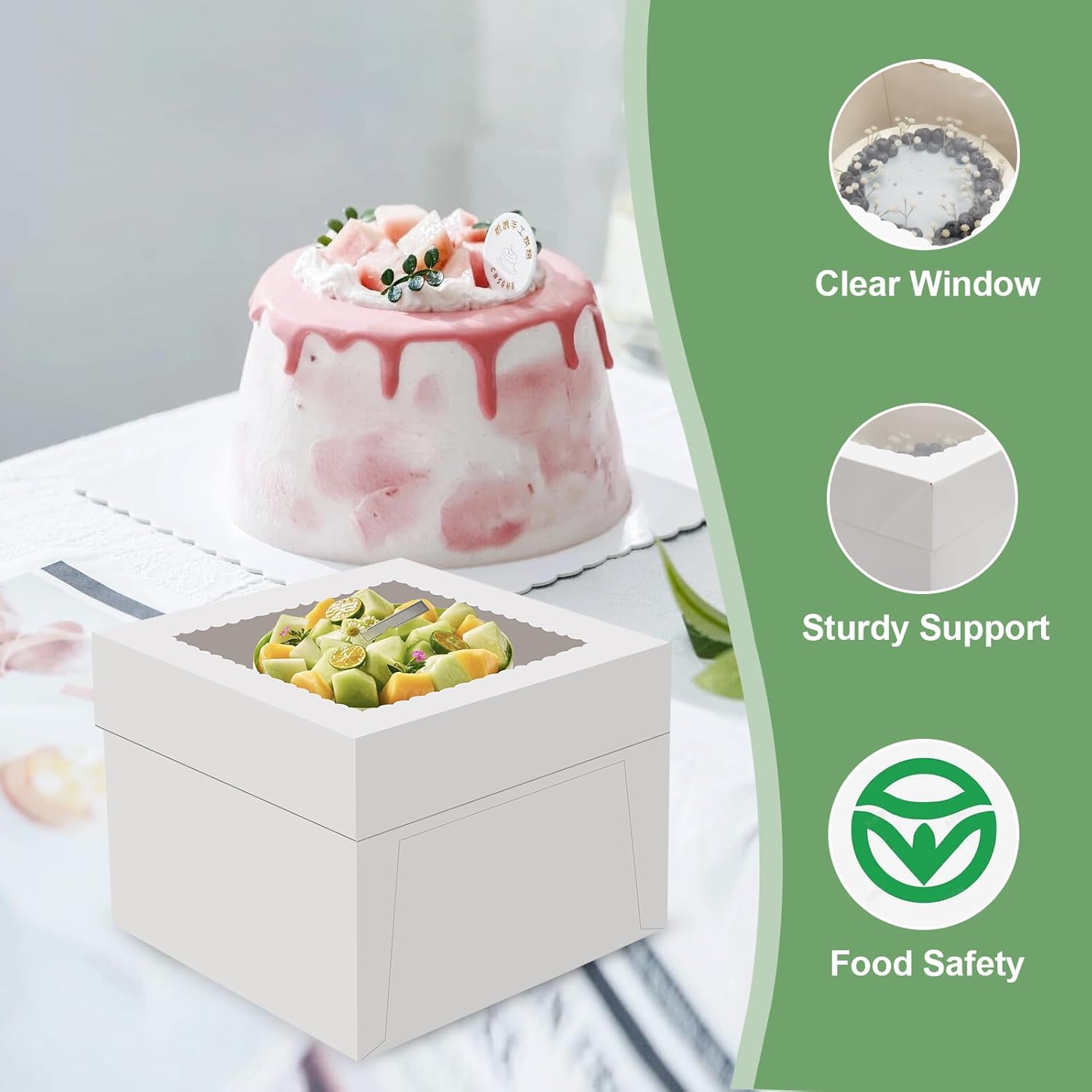 Regine Switzerland 2 Pack Cake Boxes - 12x12x8 Inches with Large Window | Disposable Bakery Containers for Cakes, Cookies, Pies