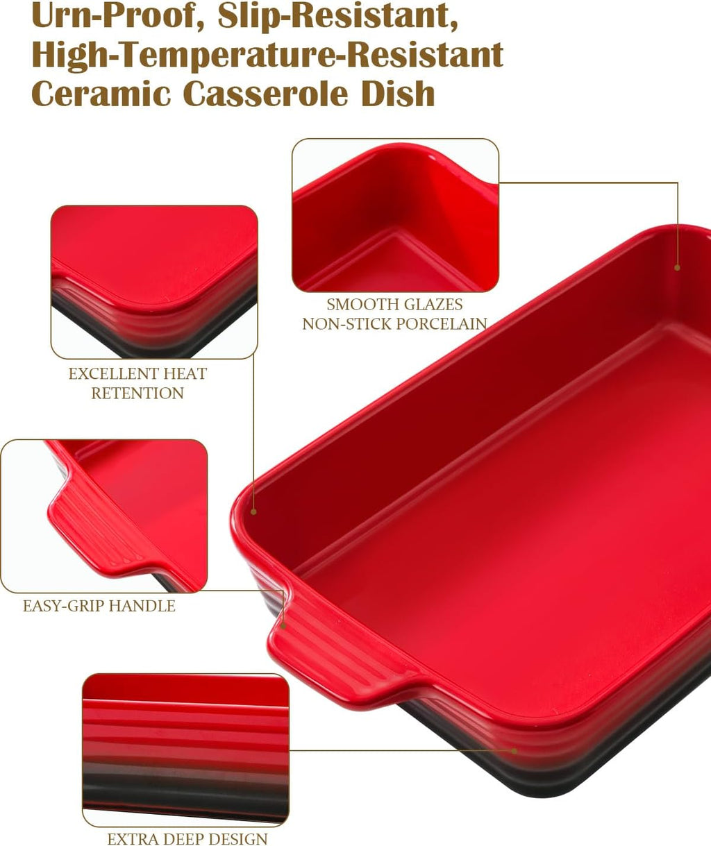 Regine Switzerland Casserole Dishes - Heat-Resistant Ceramic Bakeware Set of 4 | Red, 9.4"-14.7" Sizes