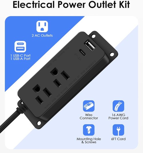 Gun Safe Power Outlet Kit - Electrical Outlet with USB-C Port for Dehumidifiers & Lights | 6FT