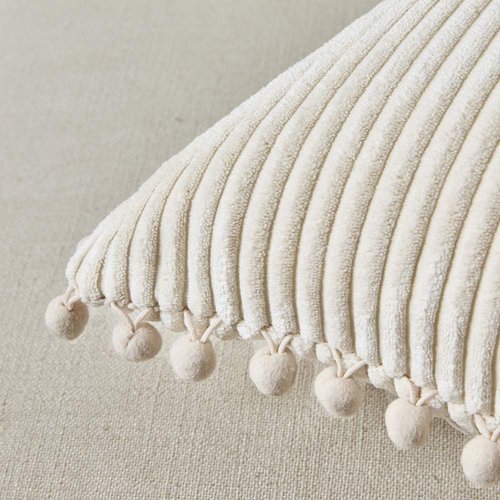 Fancy Homi Boho Decorative Throw Pillow Covers - Soft Corduroy Accent Cushion Set (Pack of 2, 18x18 Inch, Cream)