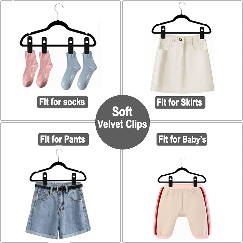 TOFIIGREM Velvet Hangers Clips - 40 PCS Black Pants & Skirt Hangers for Kids & Adults