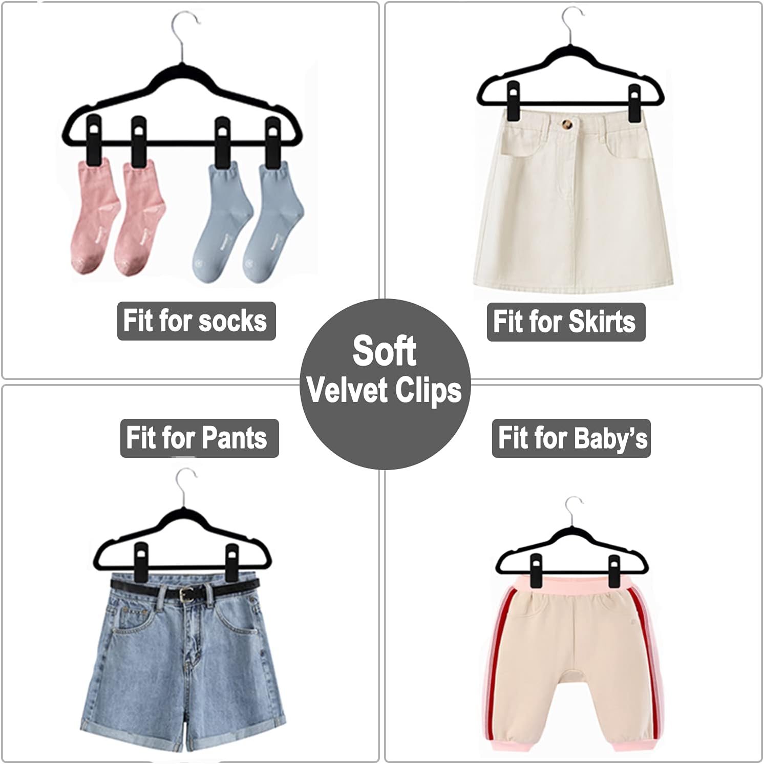 TOFIIGREM Velvet Hangers Clips - 40 PCS Black Pants & Skirt Hangers for Kids & Adults
