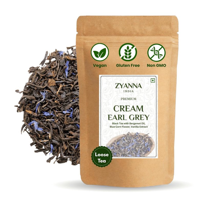 Zyanna Cream Earl Grey Black Tea | Premium Black Tea (3.53 Ounce Bag /50 cups) Citrus Bergamot Oil, Vanilla Flavor | Natural Caffeine | Smooth Lady Crème Aromatic Loose Leaf Bags - Hot Iced Kombucha