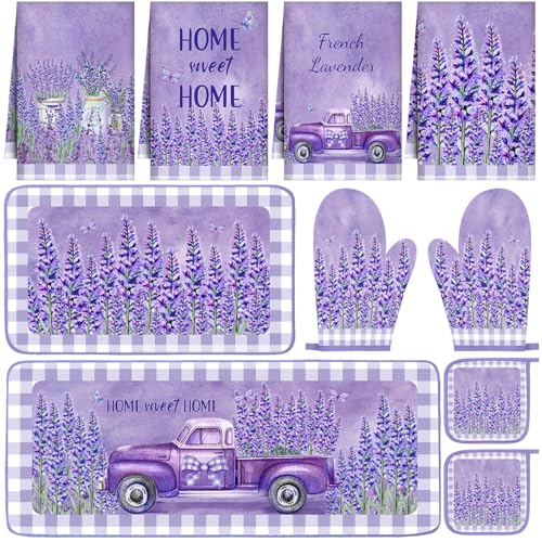 10-Piece Lavender Kitchen Set: Absorbent Towels, Oven Mitts, Rugs & Holders