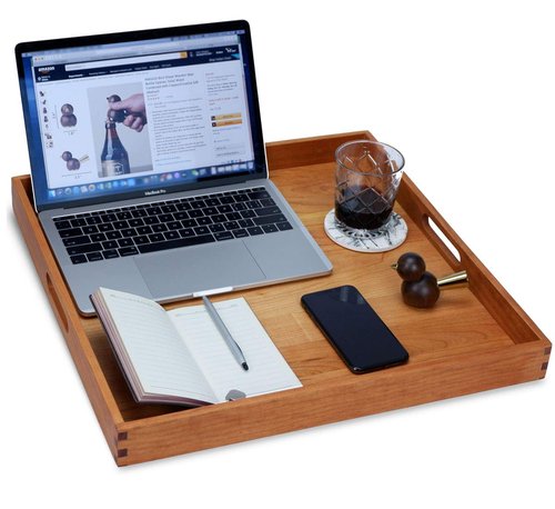 MAGIGO 19 x 19 Inches Large Square Cherry Wood Ottoman Tray with Handles, Serve Tea, Coffee Classic Wooden Decorative Serving Tray