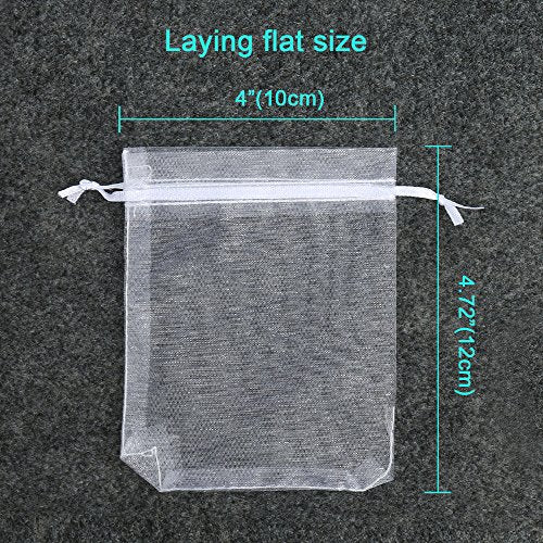 Hopttreely 100PCS White Organza Gift Bags with Drawstring 4x4.72 Inch