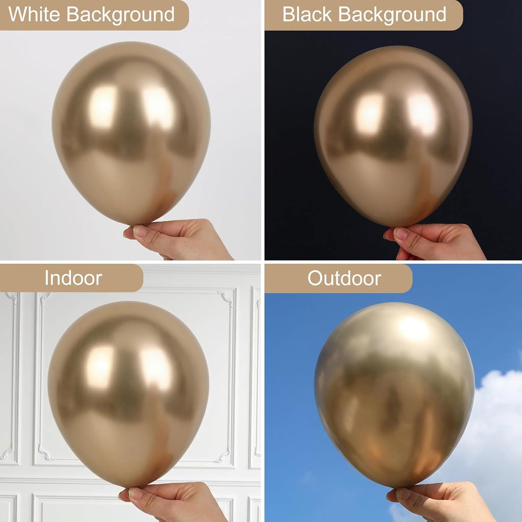 RUBFAC Chrome Gold Balloons - 129-Piece Latex Metallic Balloon Garland Kit for Weddings & Birthdays