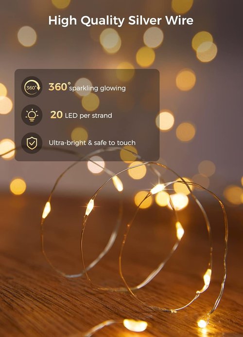 Brightown LED Fairy Lights - 12 Pack Battery Operated Waterproof Silver Wire | 7 Feet, 20 LED for Weddings & Parties