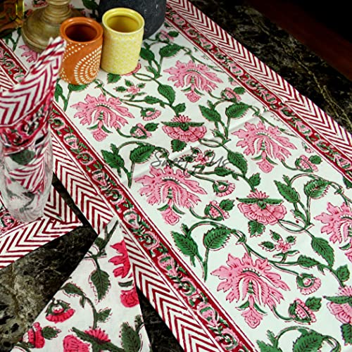 Palace Pink Lotus Cotton Table Runner & Napkin Set, 14x72 Inches