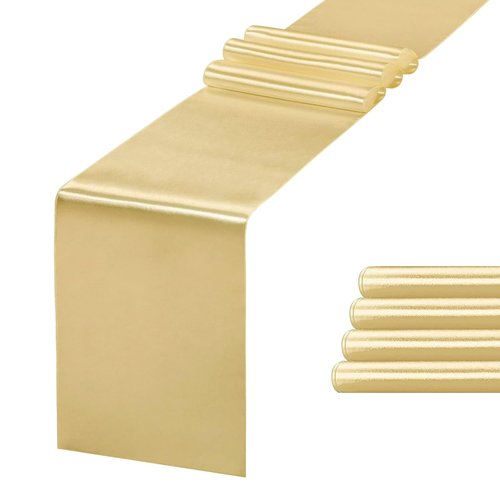 JEVIX 5 Pack Table Runner 12 X 108 Inch Silk Table Runner for Party,Wedding, Birthday, Banquets,Decoration(Light Gold)