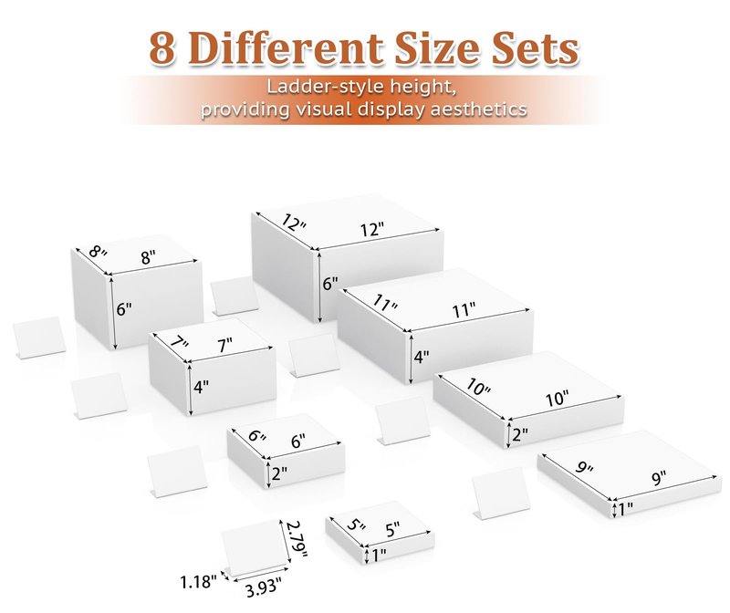 SUNEZLGO 8PCS Buffet Risers, Acrylic Large Food Risers with Mini Signs, Buffet Table Acrylic Cube Display Stands Box Risers for Party Catering Dessert Jewelry Nesting Risers with Hollow Bottom White