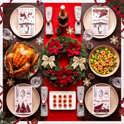 Harloon 36 Pcs Christmas Paper Silverware Holders Buffalo Plaid (Buffalo Check) 4 Designs