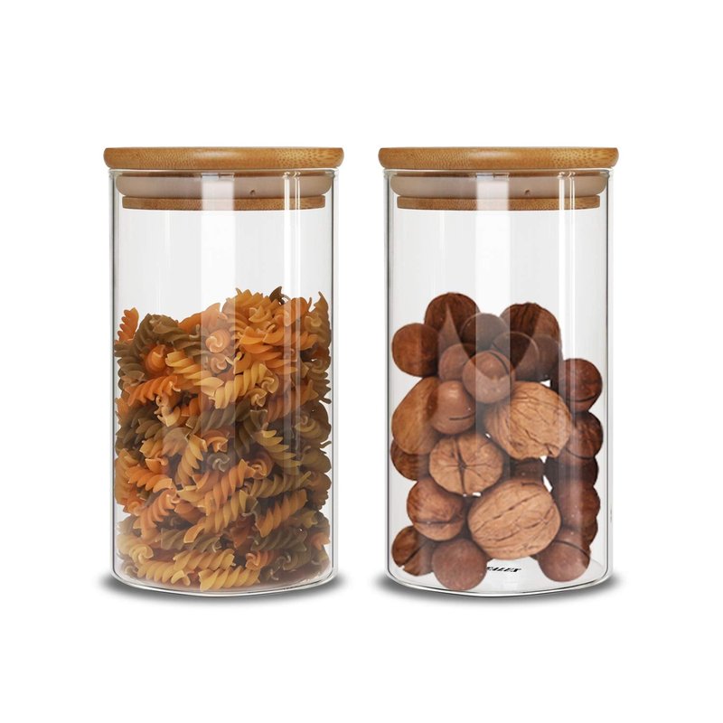 IDEALUX Glass Storage Jars Set of 2(25oz/750ml) with Airtight Seal Wooden Lid Stackable Kitchen Canisters for Candy, Coffee Bean Cookie, Rice, Sugar, Flour, Pasta, Nuts, Coffee