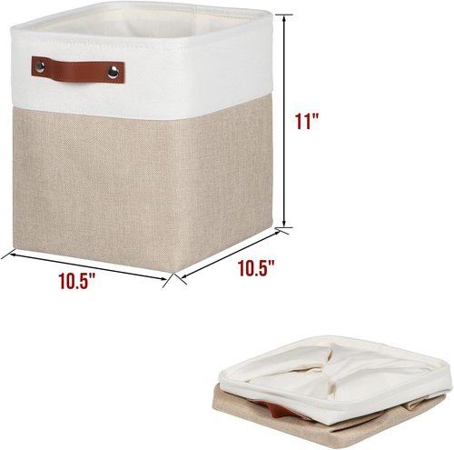 Kntiwiwo Fabric Storage Cubes - Foldable Closet Organizers | 10.5”x10.5”x11”, Beige, 6 Pack