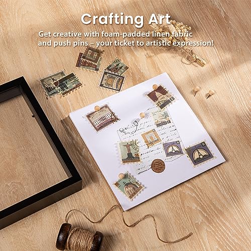 8x8 Shadow Box Frame with Linen Back & Push Pins - Black Memory Display Case