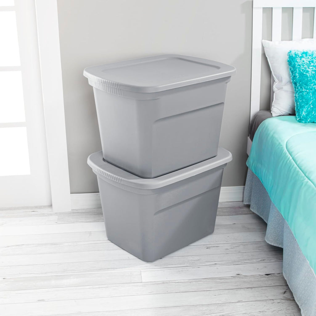 Sterilite 18 Gal Storage Tote - Stackable Plastic Bin with Lid for Closet & Basement Organization | Gray, 8-Pack