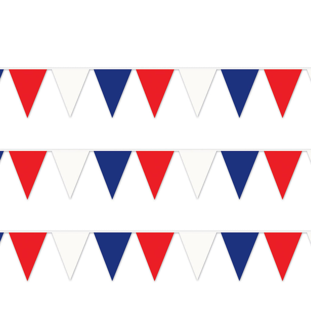 Beistle 3 Piece Plastic Red, White, & Blue Pennant Banners for USA 4th of July Decorations, Patriotic Party Supplies