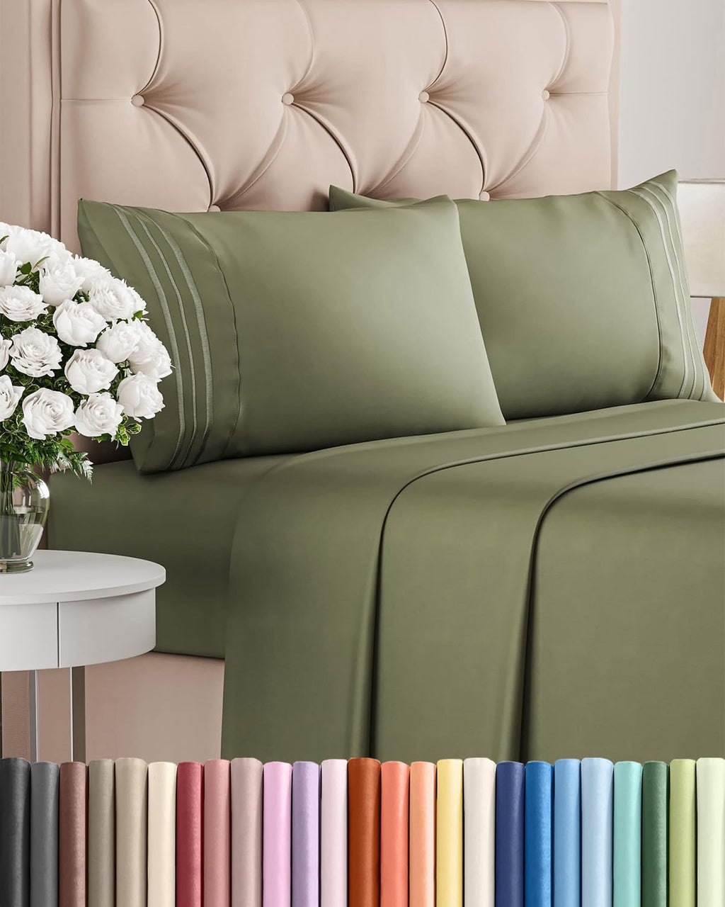 Queen Size Sheet Set by Hotel Luxury | 4-Piece Comfy, Breathable & Cooling Bedding - Soft, Deep Pockets, Oeko-Tex - Sage Green