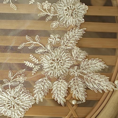 VIRFONOR Beige 23.6x23.6 in Handmade Beaded Lace Doilies (Pack of 4) – Table Mat for Coffee Pot Vase Decor