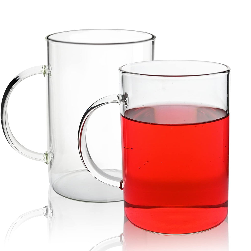 DEDEYA Borosilicate Glass Mugs 19 oz Set of 2, Extra Large Clear Glass Cup with Handle for Coffee Tea Beverage, Hot/Cold Drinking Glasses, wide mouth.