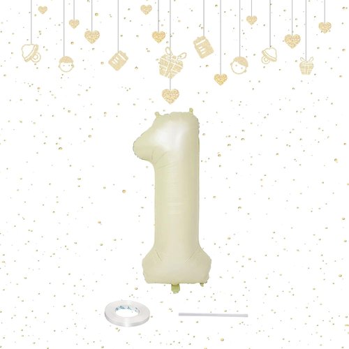 Beige 40-Inch Number 1 Balloon by [Brand Name] - Large Cream White Foil for First Birthday Decorations