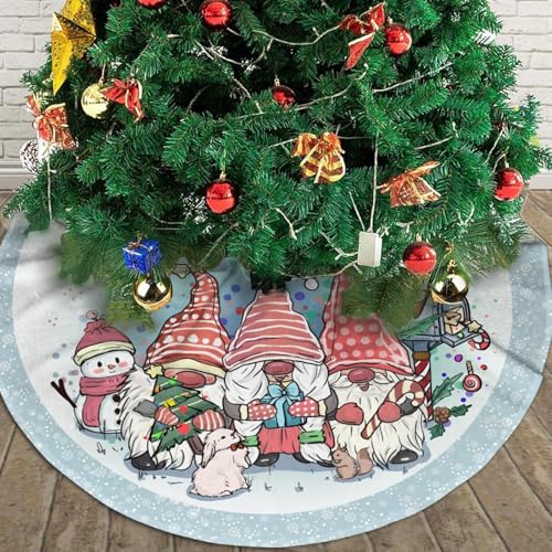 Christmas Tree Skirt 48 Inch with Gnomes - Festive Holiday Tree Mat for Christmas Decorations