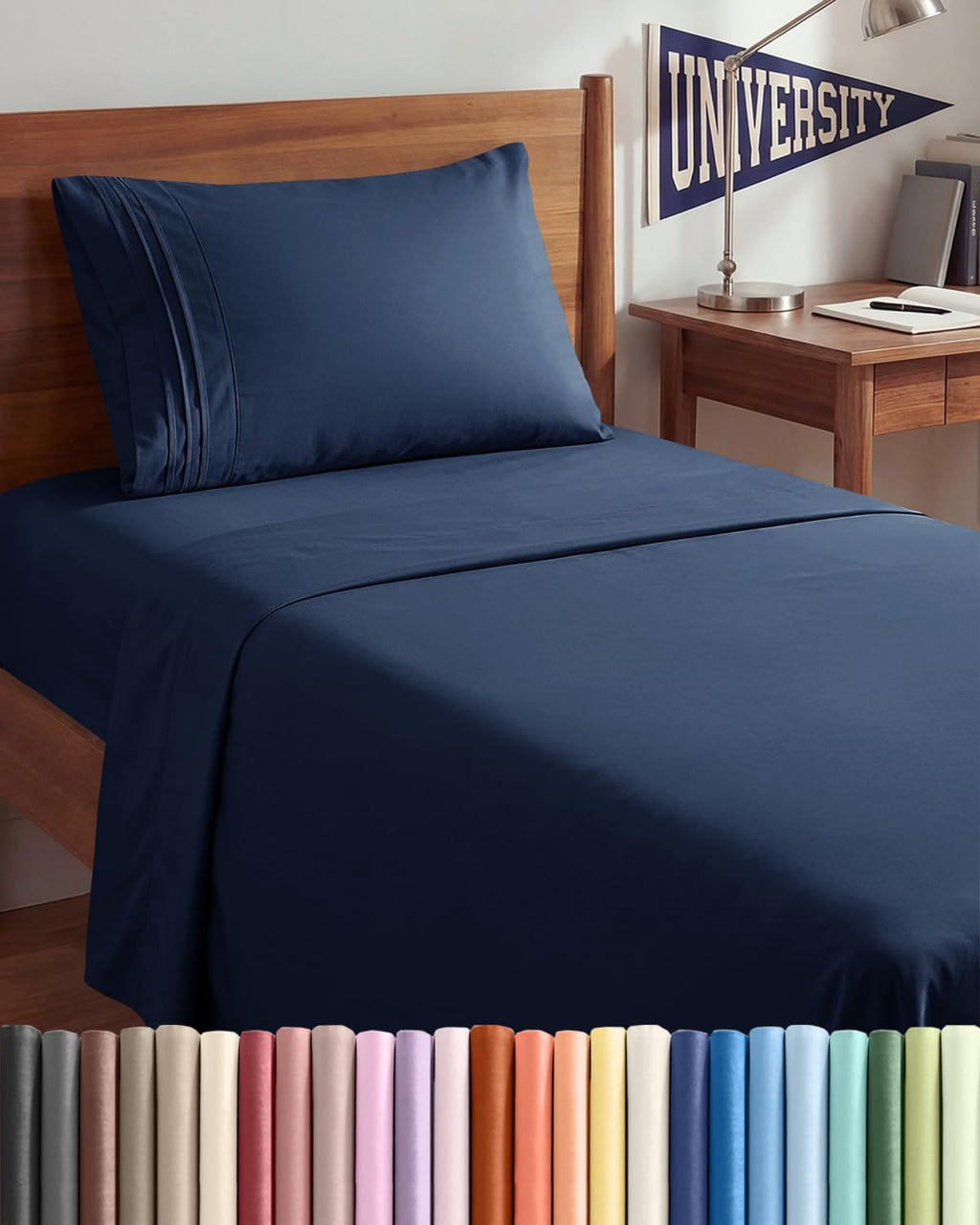 Skiennix Twin XL Sheet Set - Comfy Cooling Bed Sheets with Deep Pockets - Luxury Hotel Quality - Navy Blue