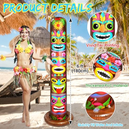 6 Ft Inflatable Tiki Totem Pole Decorations (2 Pack) - Hawaiian Luau Decor