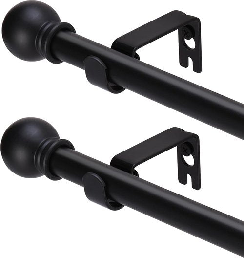 GXOACKJ Black Curtain Rods - Heavy Duty Metal Set for Windows 28 to 78 Inches | 2 Pack with Brackets