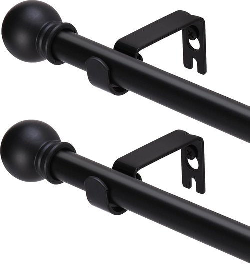 GXOACKJ Black Curtain Rods - Heavy Duty 5/8 Inch Metal Set for Windows 66 to 120 Inches | 2 Pack