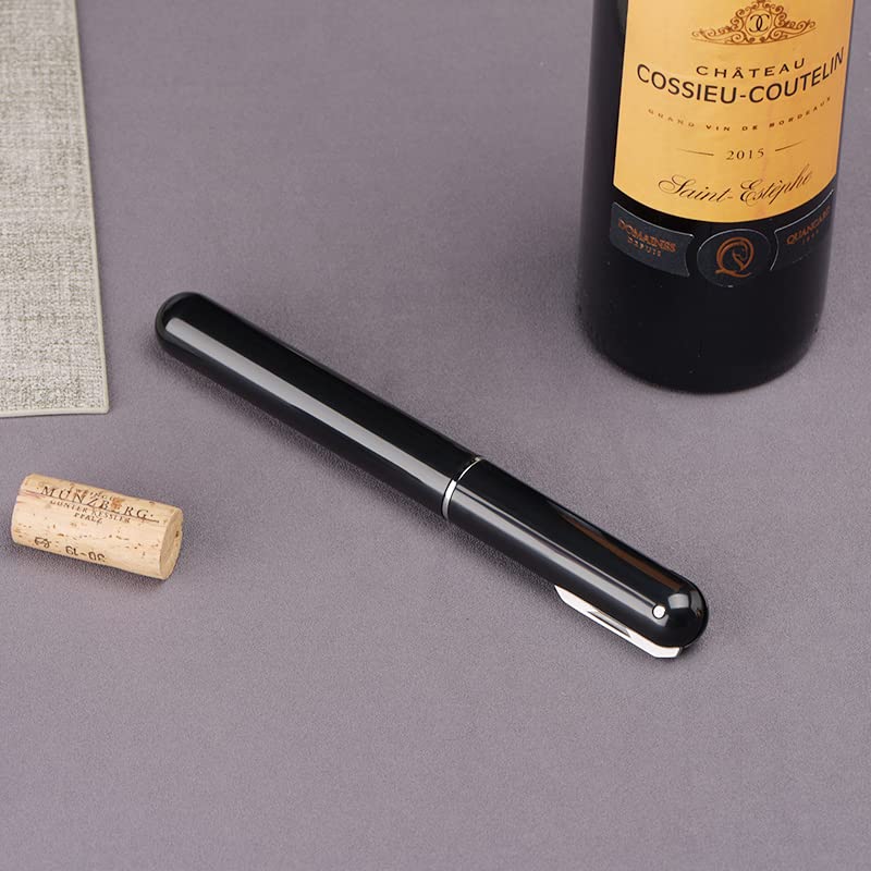 IPEROT Black Air Pressure Wine Bottle Opener with Foil Cutter - Effortless Cork Removal