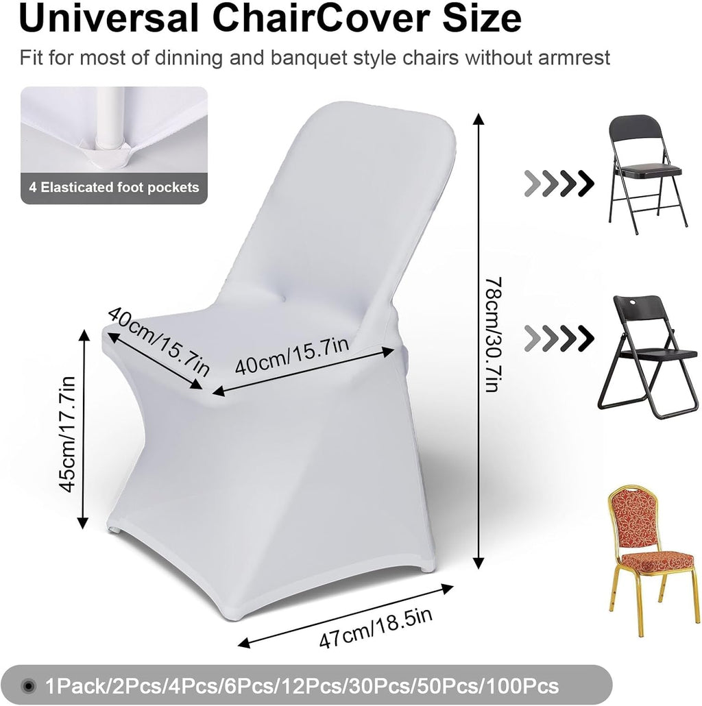 Trlyc Spandex Chair Covers - 100 Pcs Universal Fitted Stretch Slipcovers for Weddings & Events | White