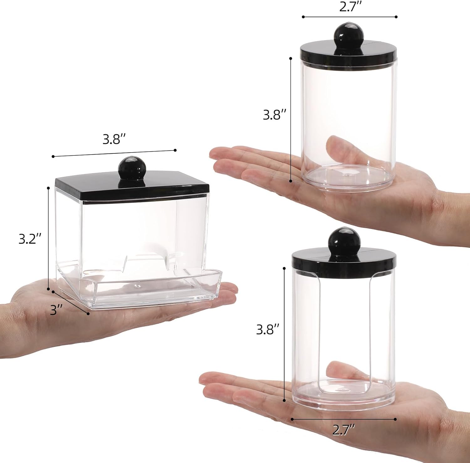 Tbestmax Qtip Holder Dispenser - 3 Pack Bathroom Organizers with Black Lids for Cotton Swabs & Pads