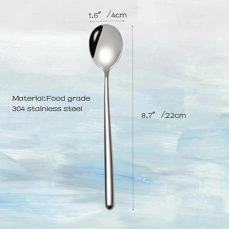 ZDFQly Korean Soup Spoons, 304 Stainless Steel Hollow Round Handle Spoons, 8.7 Inch Long Tablespoon for Coffee, Desserts, Silver, Set of 4